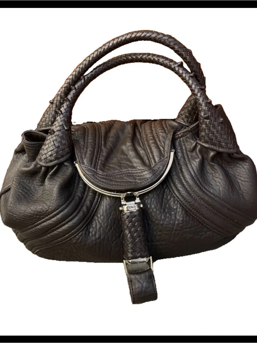 Fendi Brown gold Braided-Handle Leather Shoulder authentic spy Bag